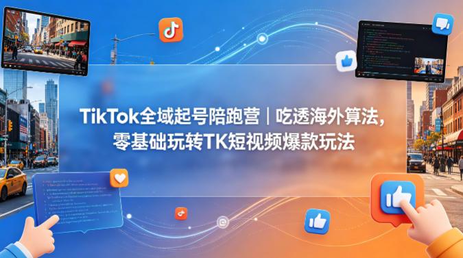 TikTok全域起号陪跑营｜吃透海外算法，零基础玩转TK短视频爆款玩法-三零资源