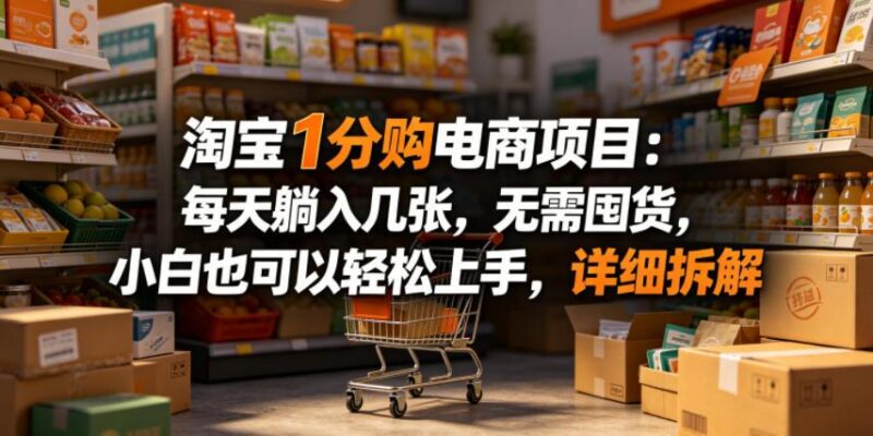 淘宝1分购电商项目：每天躺入几张，无需囤货，小白也可以轻松上手，详细拆解-三零资源