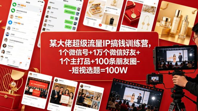 某大佬超级流量IP搞钱训练营,1个微信号+1万个微信好友+1个主打品+100条朋友圈-短视选题=100W-三零资源