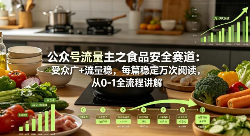 公众号流量主之食品安全赛道,受众广+流量稳,每篇作品稳定万次阅读,从0-1全流程讲解-三零资源