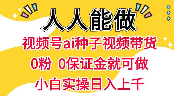 视频号AI种子带货,0粉0保证金就可做,人人能做,实操日入1k+-三零资源