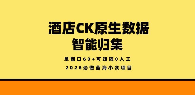 酒店CK原生数据智能归集,单窗口60+可矩阵0人工,2026必做蓝海小众项目【揭秘】-三零资源