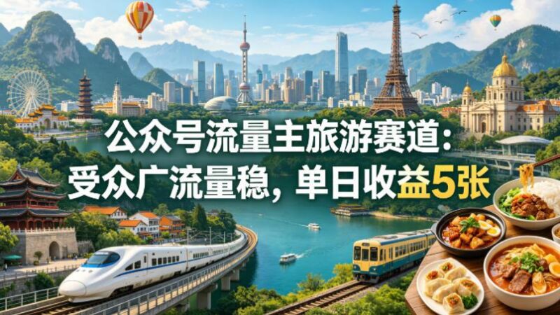 公众号流量主之旅游赛道,受众广+流量稳,平均单日收益5张+-三零资源