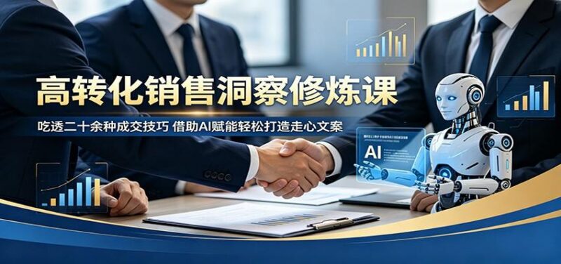 高转化销售洞察修炼课:吃透二十余种成交技巧,借助AI赋能轻松打造走心文案-三零资源
