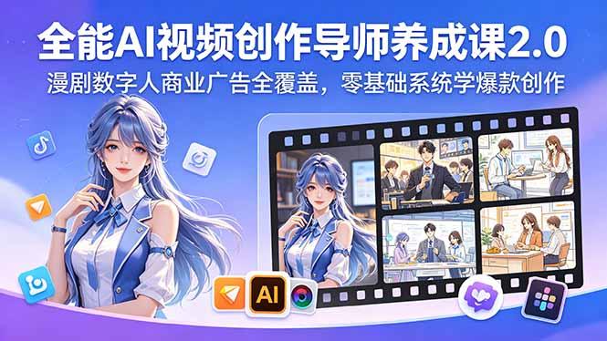 全能AI视频创作导师养成课2.0,漫剧数字人商业广告全覆盖,零基础系统学爆款创作-三零资源