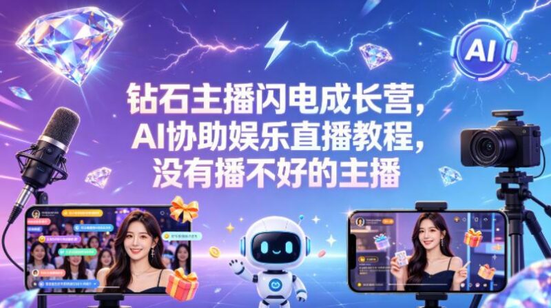 钻石主播闪电成长营,Al协助娱乐直播教程,没有播不好的主播-三零资源