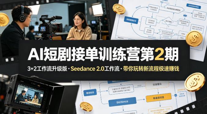 AI短剧接单训练营第2期,3+2工作流升级版,Seedance 2.0工作流,带你玩转新流程极速賺钱-三零资源