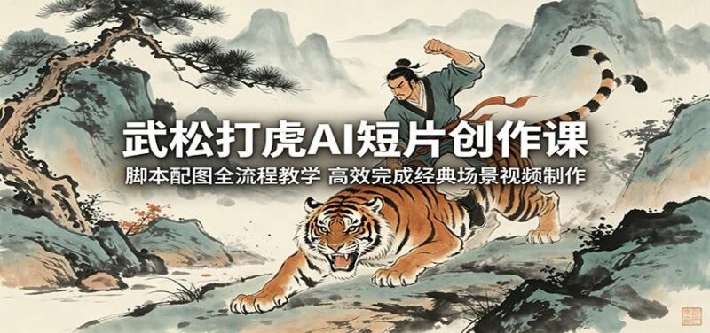 武松打虎AI短片创作课:脚本配图全流程教学,高效完成经典场景视频制作-三零资源