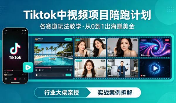 某大佬的Tiktok中视频项目陪跑,涵盖TK各个赛道玩法教学,从0到1出海賺美金-三零资源