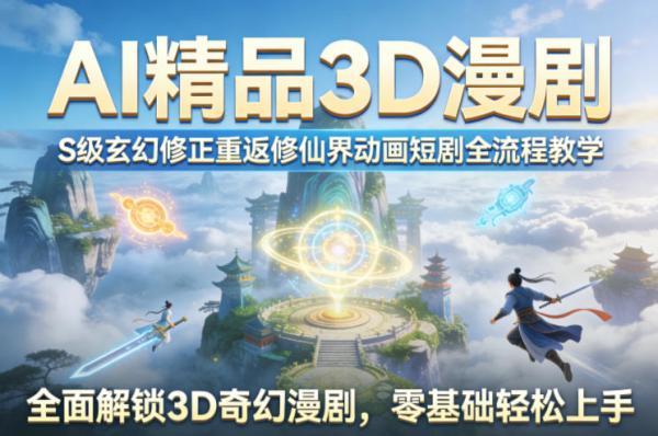AI精品3D漫剧S级玄幻修正重返修仙界动画短剧全流程教学，全面解锁3D奇幻漫剧，零基础轻松上手-三零资源