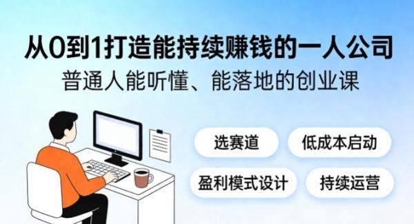 从0到1打造能持续賺钱的一人公司，普通人能听懂、能落地的创业课-三零资源