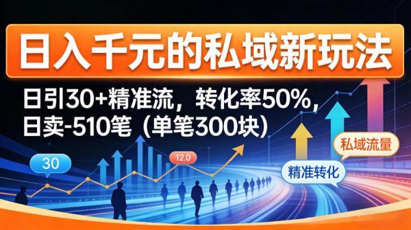 日入千米的私域新玩法:日引30+精准流,转化率50%,日卖5-10笔(单笔300米)-三零资源