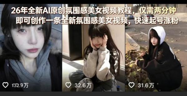 26年全新AI原创氛围感美女视频教程，仅需两分钟即可创作一条全新氛围感美女视频，快速起号涨粉