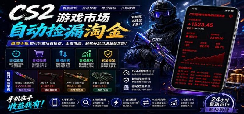 CSGO挂机捡漏项目通过利用游戏饰品交易机制,结合薄凉软件辅助捡漏,实现盈利-三零资源