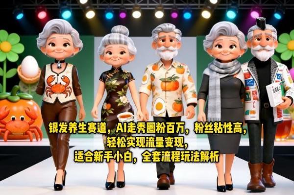 银发养生赛道,AI走秀圈粉百万,粉丝粘性高,轻松实现流量变现,适合新手小白,全套流程玩法解析-三零资源
