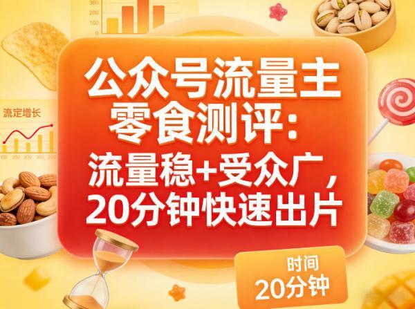 公众号流量主之零食测评赛道,流量稳+受众广,20分钟一条作品-三零资源