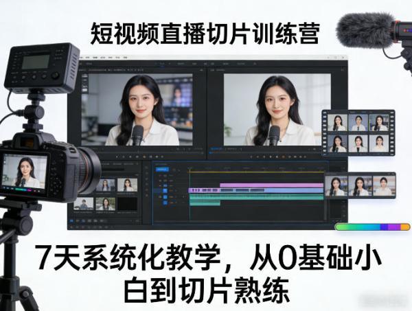 短视频直播切片训练营,7天系统化教学,从0基础小白到切片熟练-三零资源