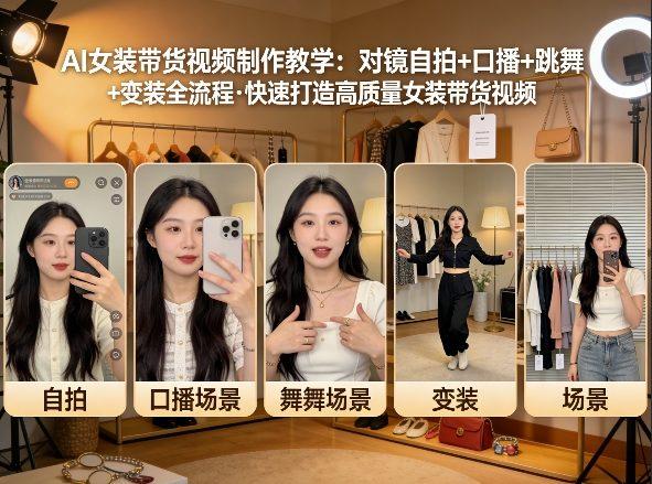 AI女装带货视频制作教学,对镜自拍、口播、跳舞、变装全流程,快速打造高质量女装带货视频-三零资源