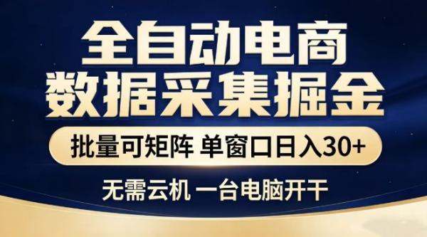 全自动电商数据集掘金,批量可矩阵,单窗口日入30+,无需云机,一台电脑开干【揭秘】-三零资源