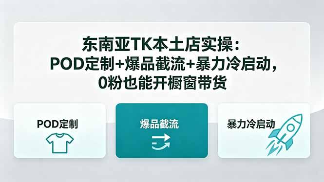 东南亚TK本土店实操-5月更新：POD定制+爆品截流+暴力冷启动，0粉也能开橱窗带货-三零资源
