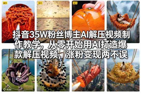 抖音35W粉丝博主AI解压视频制作教学,从零开始用AI打造爆款解压视频,涨粉变现两不误-三零资源