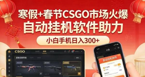 寒假+春节CSGO市场火爆，配合游戏自动挂G软件，小白只用一台手机也可日入3张【揭秘】-三零资源