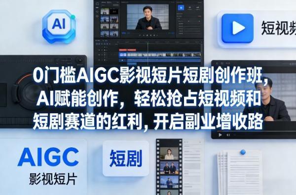 0门槛AIGC影视短片短剧创作班,AI赋能创作,轻松抢占短视频和短剧赛道的红利,开启副业增收路-三零资源
