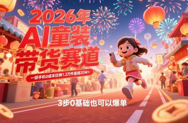 AI童装新春带货赛道，一部手机0成本狂销1.2万件喜提20W+，3步0基础也可以爆单-三零资源