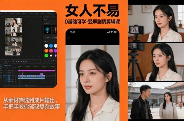 0基础可学！《女人不易》竖屏剧情剪辑课，从素材筛选到成片输出，手把手教你驾驭复杂故事-三零资源
