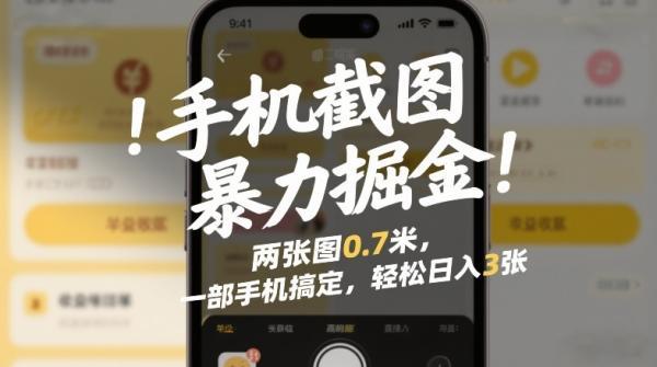 手机截图暴力掘金！两张图0.7米，一部手机搞定，轻松日入3张【揭秘】-三零资源