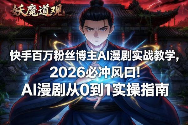 快手百万粉丝博主AI漫剧实战教学,2026必冲风口!AI漫剧从0到1实操指南-三零资源