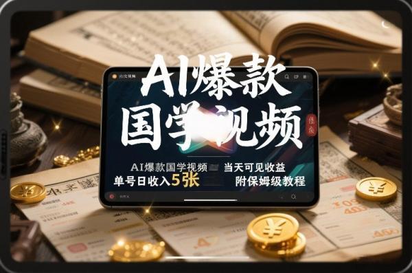 AI爆款国学视频，独家起号方法，小白直接上手，当天可见收益，单号日收入5张+附保姆级教程-三零资源