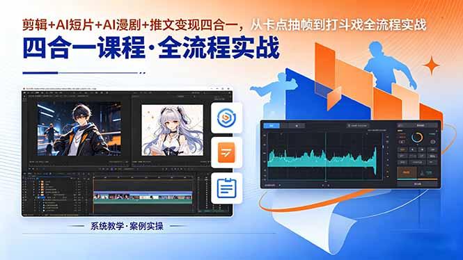 剪辑+AI短片+AI漫剧+推文变现四合一，从卡点抽帧到打斗戏全流程实战-三零资源