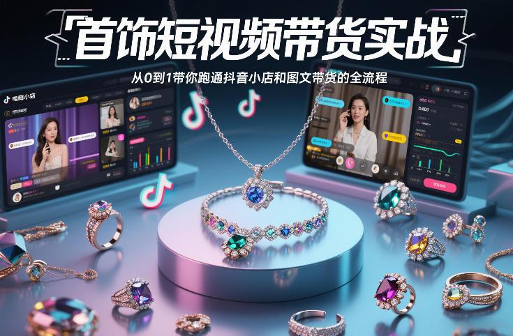 首饰短视频带货实战,从0到1带你跑通抖音小店和图文带货的全流程-三零资源