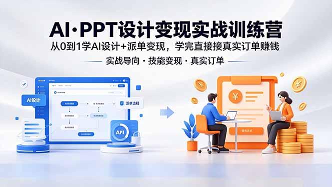 AI·PPT设计变现实战训练营，从0到1学AI设计+派单变现，学完直接接真实订单赚钱-三零资源