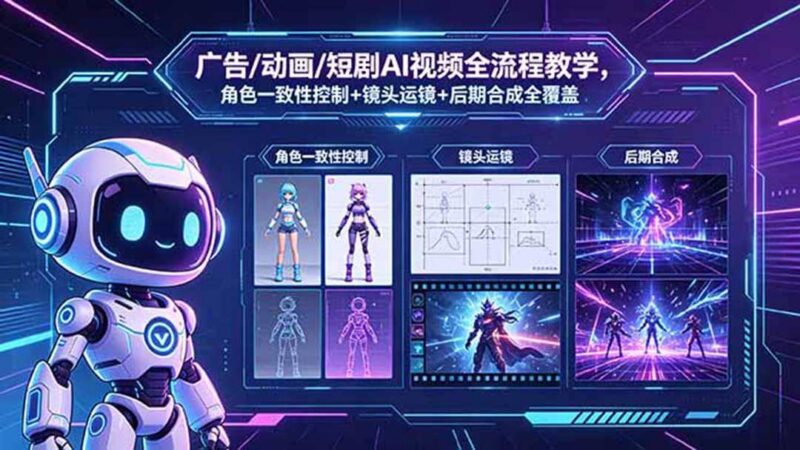 广告/动画/短剧AI视频全流程教学，角色一致性控制+镜头运镜+后期合成全覆盖-三零资源