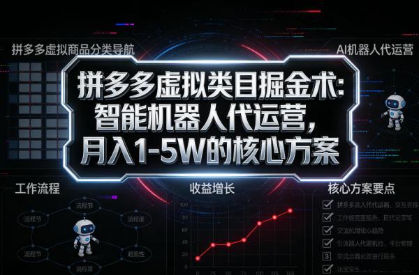 拼多多虚拟类目掘金术:智能机器人代运营,月入1-5W的核心方案【揭秘】-三零资源