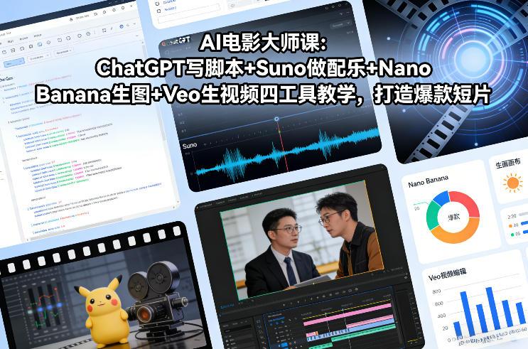 AI电影大师课：ChatGPT写脚本+Suno做配乐+Nano Banana生图+Veo生视频，打造爆款短片-三零资源