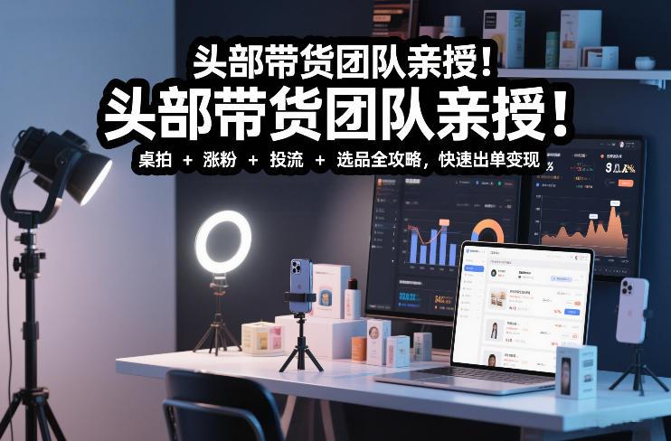 头部带货团队亲授!专业短视频实拍带货课:桌拍+涨粉+投流+选品全攻略,快速出单变现,月入2w+-三零资源