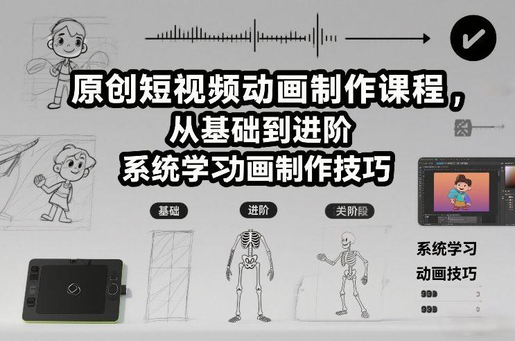 原创短视频动画制作课程，从基础到进阶，系统学习动画制作技巧-三零资源