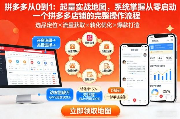 拼多多从0到1:起量实战地图,系统掌握从零启动一个拼多多店铺的完整操作流程-三零资源