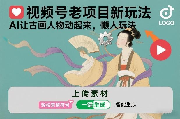 视频号老项目新玩法,AI让古画人物动起来,懒人玩法,附详细教程-三零资源
