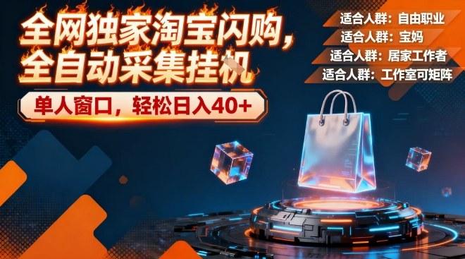 全网独家淘宝闪购,全自动采集,操作简单无脑,单人窗口轻松日入40+【揭秘】-三零资源