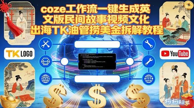 Coze扣子工作流一键生成英文版民间故事视频,文化出海TK油管捞美金拆解教程-三零资源