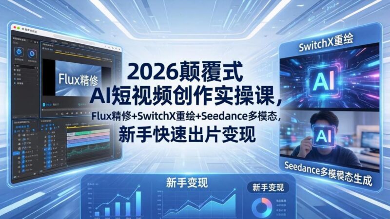 2026颠覆式 AI短视频创作课-5月更新,Flux精修+SwitchX重绘+Seedance多模态,新手快速出片变现-三零资源