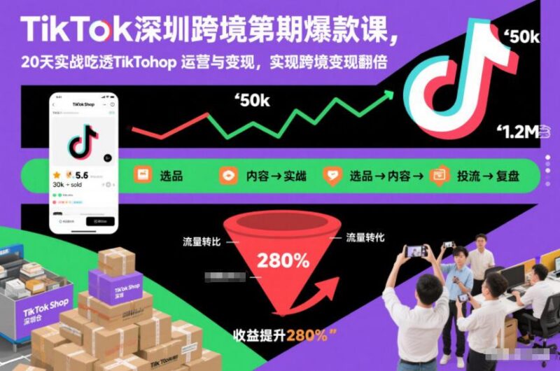TikTok深圳跨境第2期爆款课,20天实战吃透TikTok Shop运营与变现,实现跨境变现翻倍-三零资源