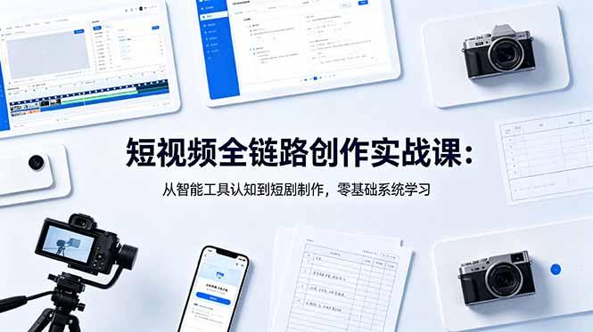 短视频全链路创作实战课:从智能工具认知到短剧制作,零基础系统学习-三零资源