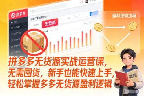 拼多多无货源实战运营课，无需囤货，新手也能快速上手，轻松掌握多多无货源盈利逻辑-三零资源