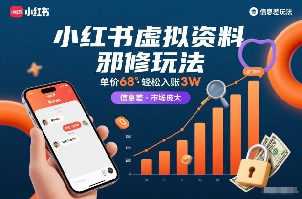 小红书虚拟资料邪修玩法,单价68,轻松入账3W,信息差玩法,市场庞大-三零资源