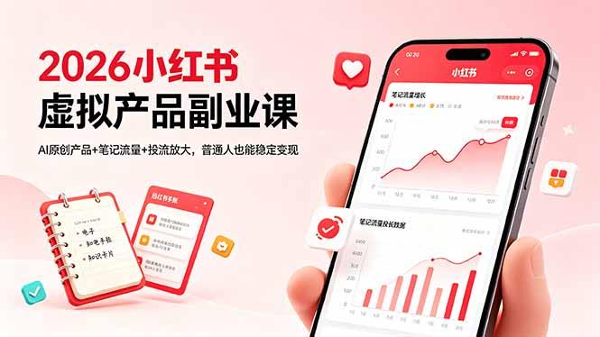 2026小红书虚拟产品副业课,AI原创产品+笔记流量+投流放大,普通人也能稳定变现-三零资源